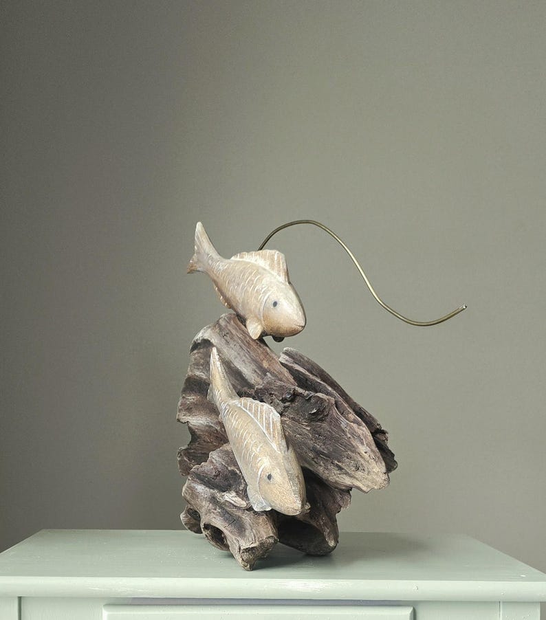 Swimming Together – One of a Kind Driftwood Fish Sculpture, Handcrafted Lakeside Wood Art, Organic decor image 3