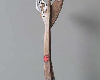 Where the Heart Lifts – Driftwood Angel Sculpture with Oyster Shell Wings | Quiet Ascensions Series