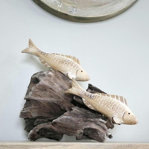 Driftwood Fish Sculpture: Natural Coastal Art, Beach Decor