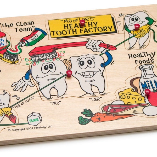 Healthy Tooth Factory Fun Dental Wooden Peg Puzzle!