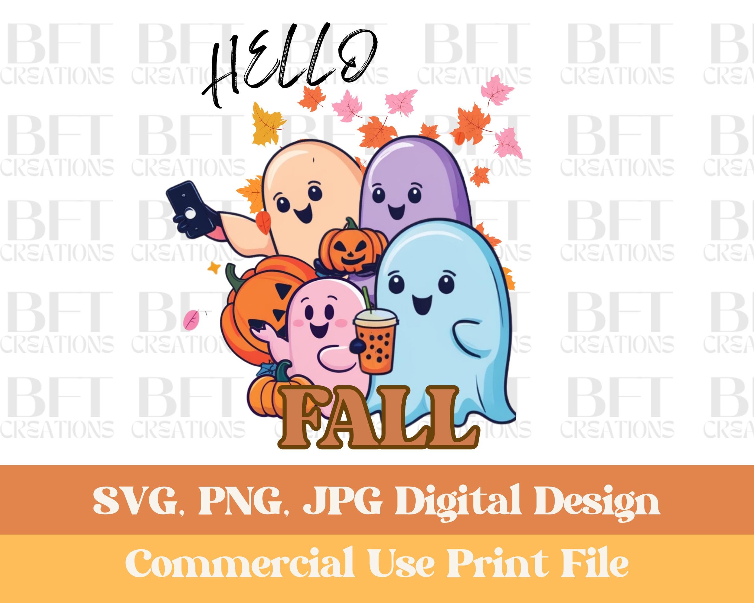 Hello Fall Ghost Hello Fall, Pastel, Pink, Purple, Blue, Spooky Season Ghosts, SVG, PNG ...