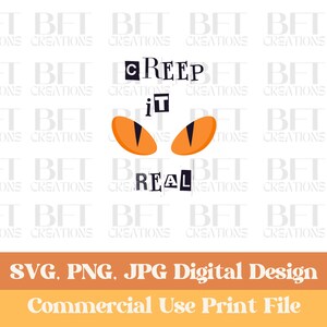 Rolig Halloween, Creep it Real, Spooky Season, SVG, PNG, JPG, Halloweendekor, omedelbar digital nedladdning, Cricut, Ransom Note-typsnitt
