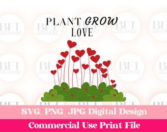 Amoureux des jardins, Saint-Valentin, travaux manuels, coeurs rouges, décoration de classe de professeur, plante, croissance, amour, SVG, JPG, PNG, téléchargement numérique