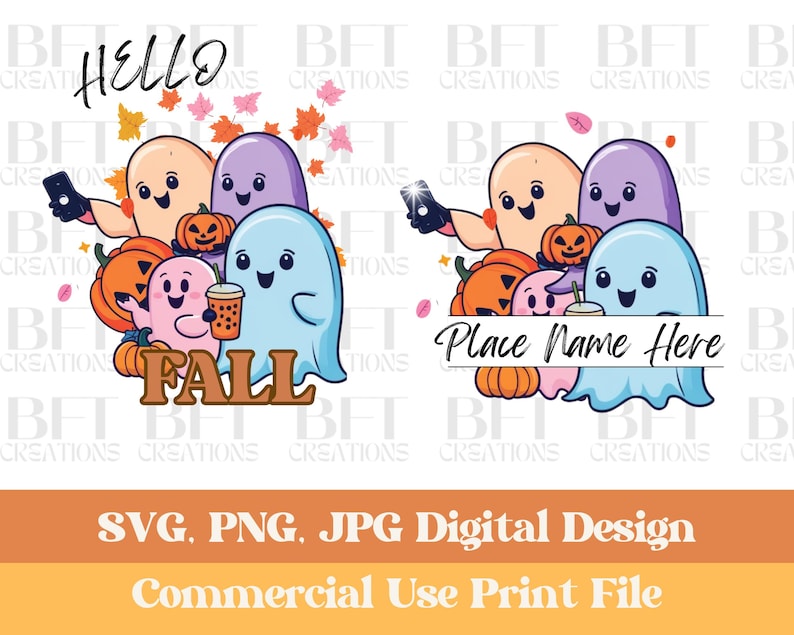 Hello Fall Ghost Hello Fall, Pastel, Pink, Purple, Blue, Spooky Season Ghosts, SVG, PNG ...