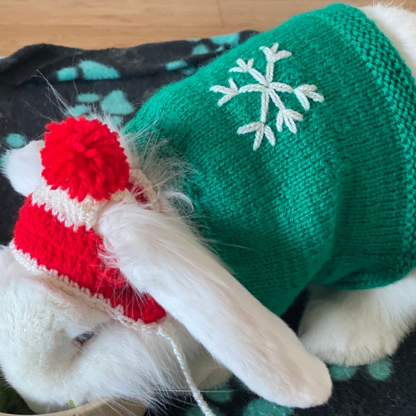 Christmas Rabbit Hat, Bunny Hat, Pet Clothing, Pet Lover Gift, Christmas Gift, Knitting, Pet Gifts