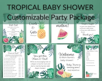 Paquete de fiesta de baby shower con tema tropical: descargue y edite al instante