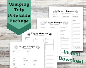 Paquete imprimible en PDF del planificador de viajes de camping - Descarga instantánea - Happy Camper