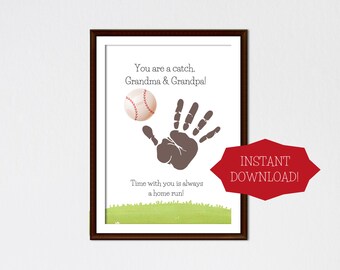 Regalo artesanal con huella de mano de béisbol para abuelos para niños