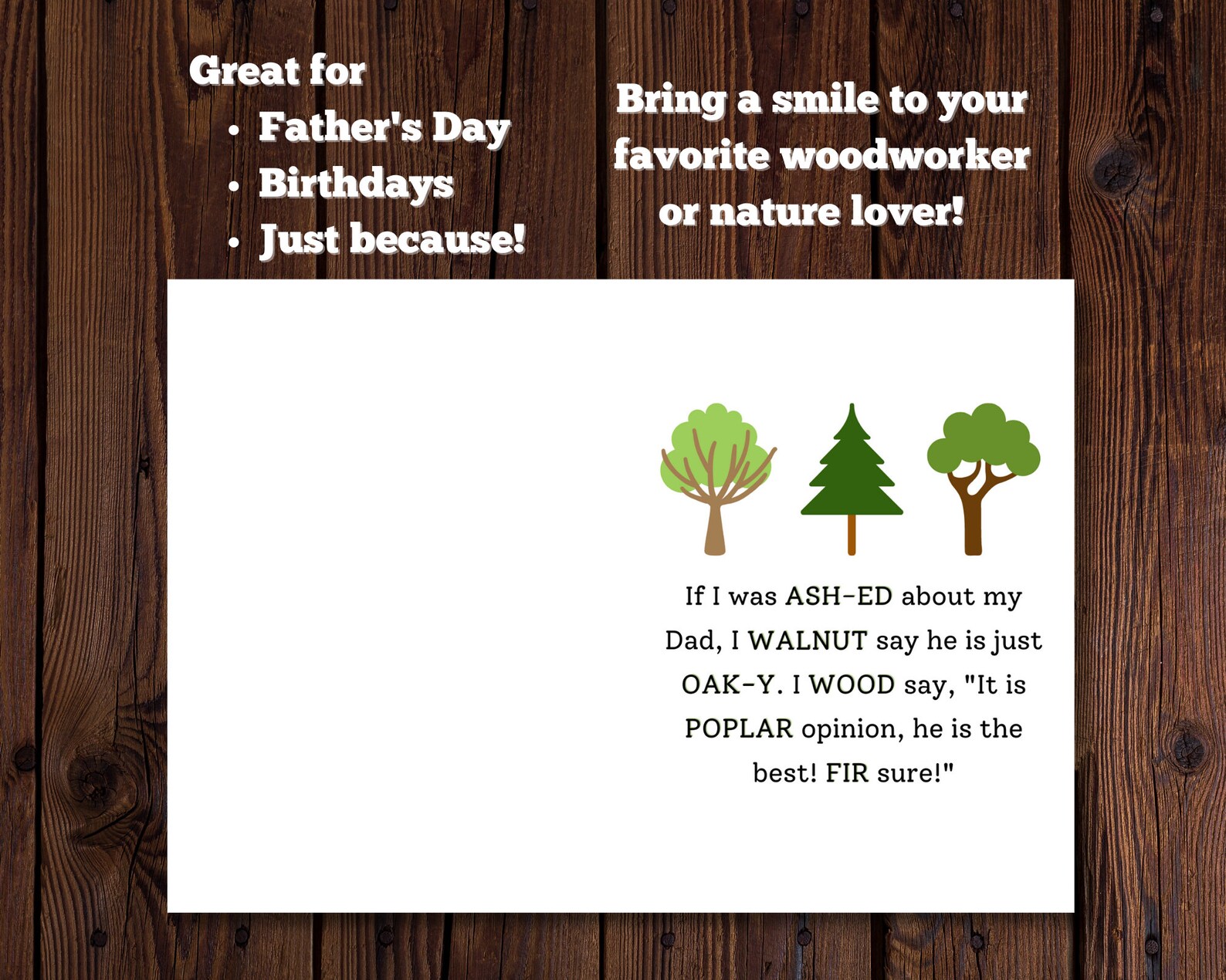 Wood Puns Card For Dad Instant Digital Download And Print Etsy