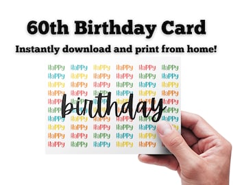 Tarjeta de cumpleaños número 60 - Descarga e impresión instantáneas