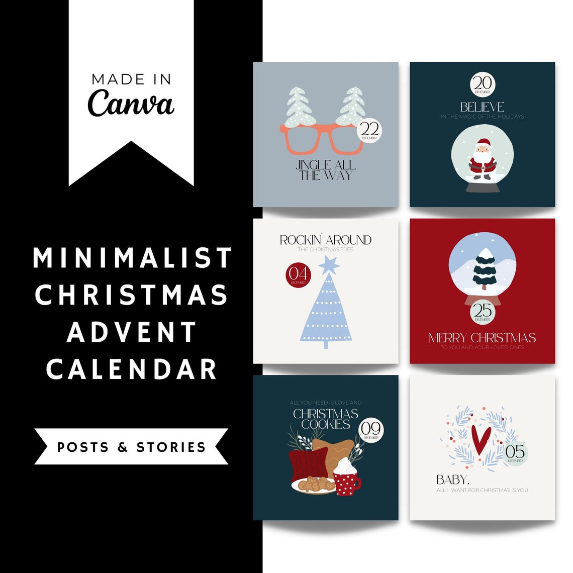25 Advent Christmas Calendar Template Instagram Posts & Etsy Canada