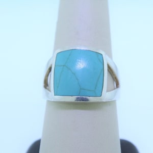 Square Sterling Silver Turquoise Inlay Band Ring