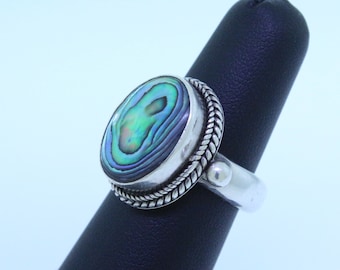 Abalone Shell Sterling Silver Cabochon Statement Ring