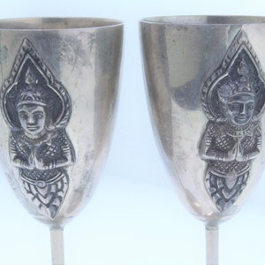 Set of Two Sterling Silver Thai Angel Footed Goblets