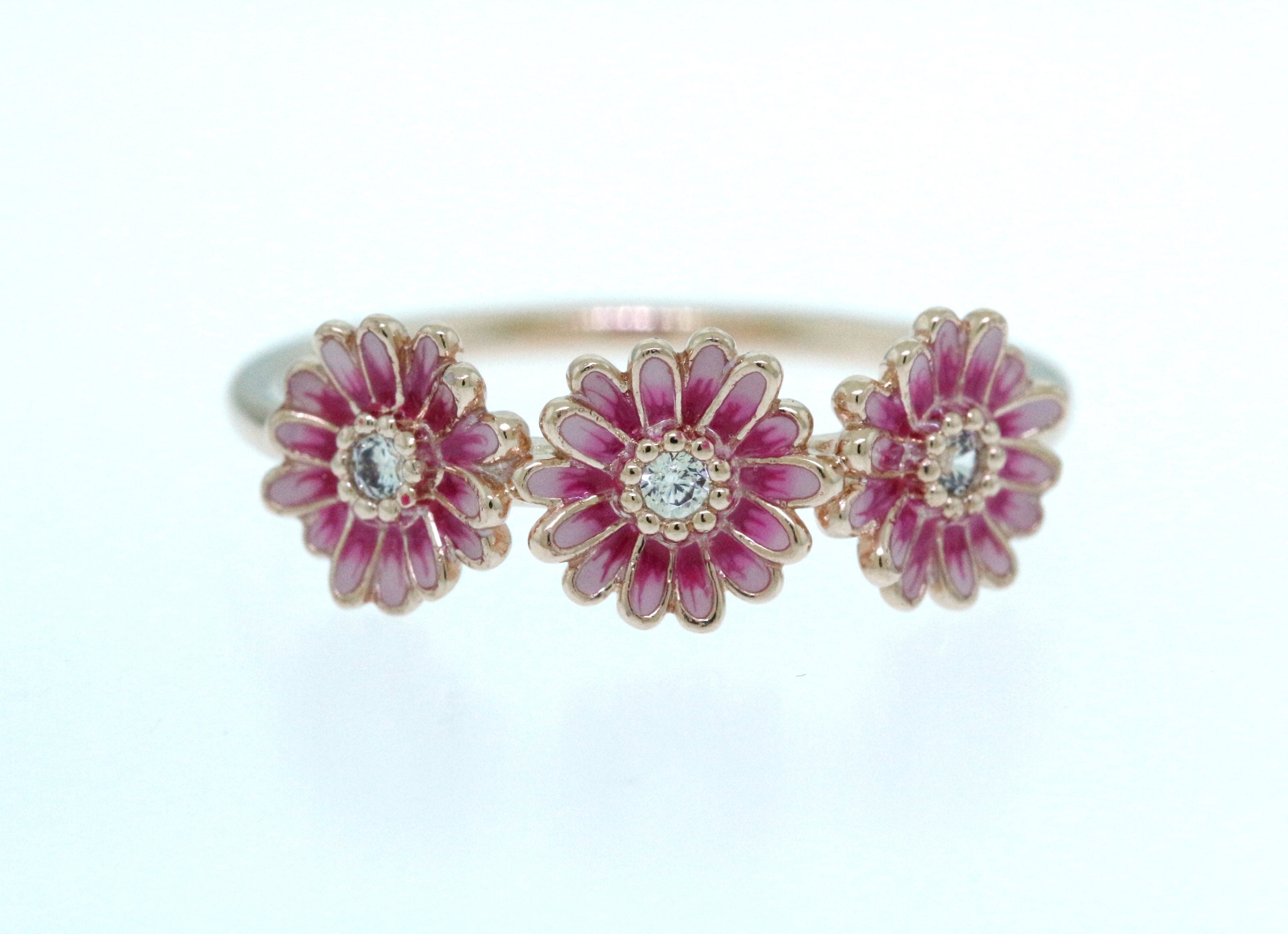 Pandora Pink Daisy Flower Trio, Clear CZ Ring #188792C01+