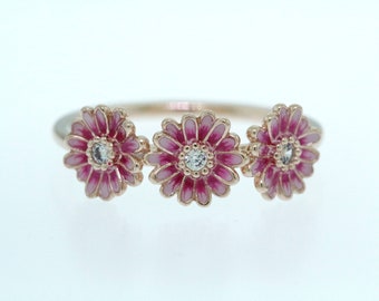 Pink Daisy Flower Trio Ring | Rose gold plated | Pandora US