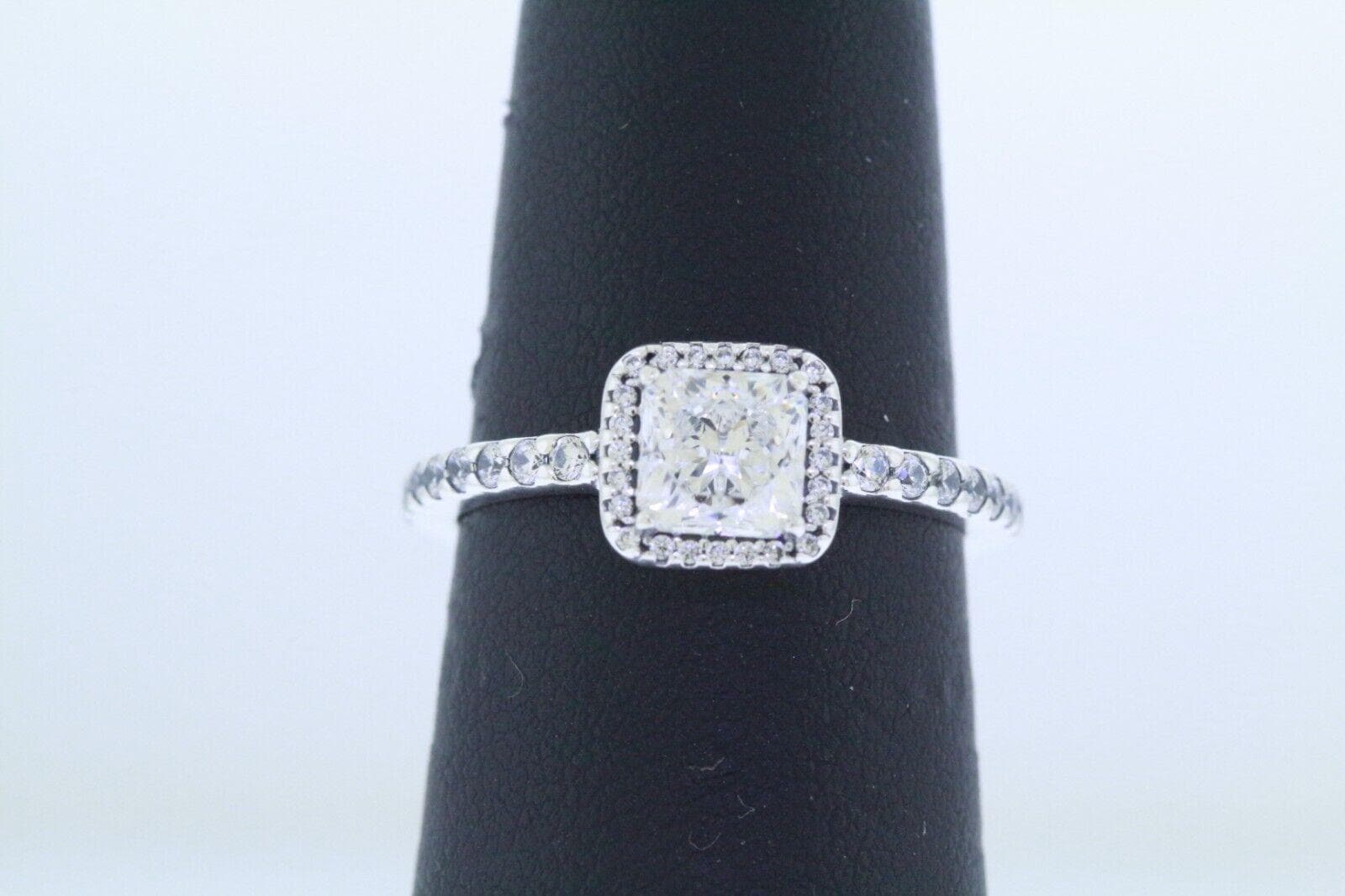 シルバーヘッド Pandora ALE Sterling Silver 925 Square Cz Sparkle Halo Ring
