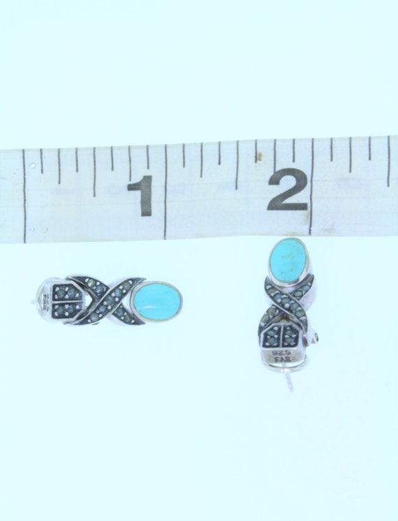 FAS Sterling Silver Turquoise & Marcasite Dangle … - image 8