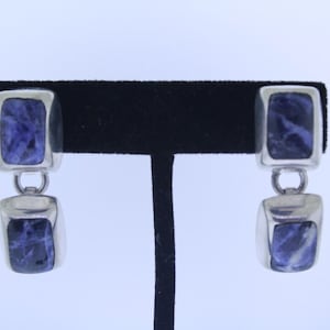 Mexiko 925 Sterling Silber Lapis Lazuli 2-Stein Ohrringe
