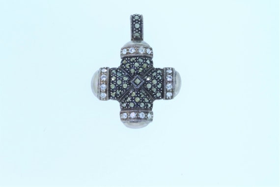Sterling Silver, Marcasite & Cubic Zirconia Cross… - image 1