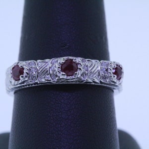 Vintage Designer Judith Ripka Ruby CZ Cable Sterling Silver Ring - Size 10
