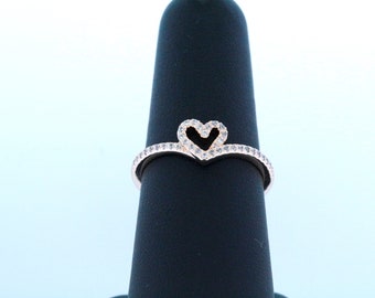 Pandora 14k Rose Gold Plate Sparkling Wishbone Heart Ring