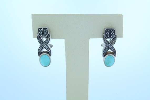 FAS Sterling Silver Turquoise & Marcasite Dangle … - image 2