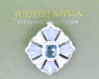 Judith Ripka 925 Sterling Blue Topaz Agate Pendant/ Brooch