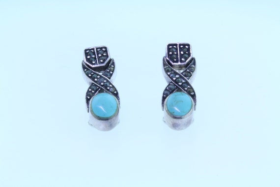 FAS Sterling Silver Turquoise & Marcasite Dangle … - image 7