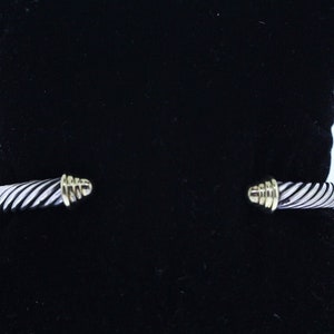 David Yurman Sterling Silver 5mm Classic Cable Cuff Bracelet 14K Gold Tips