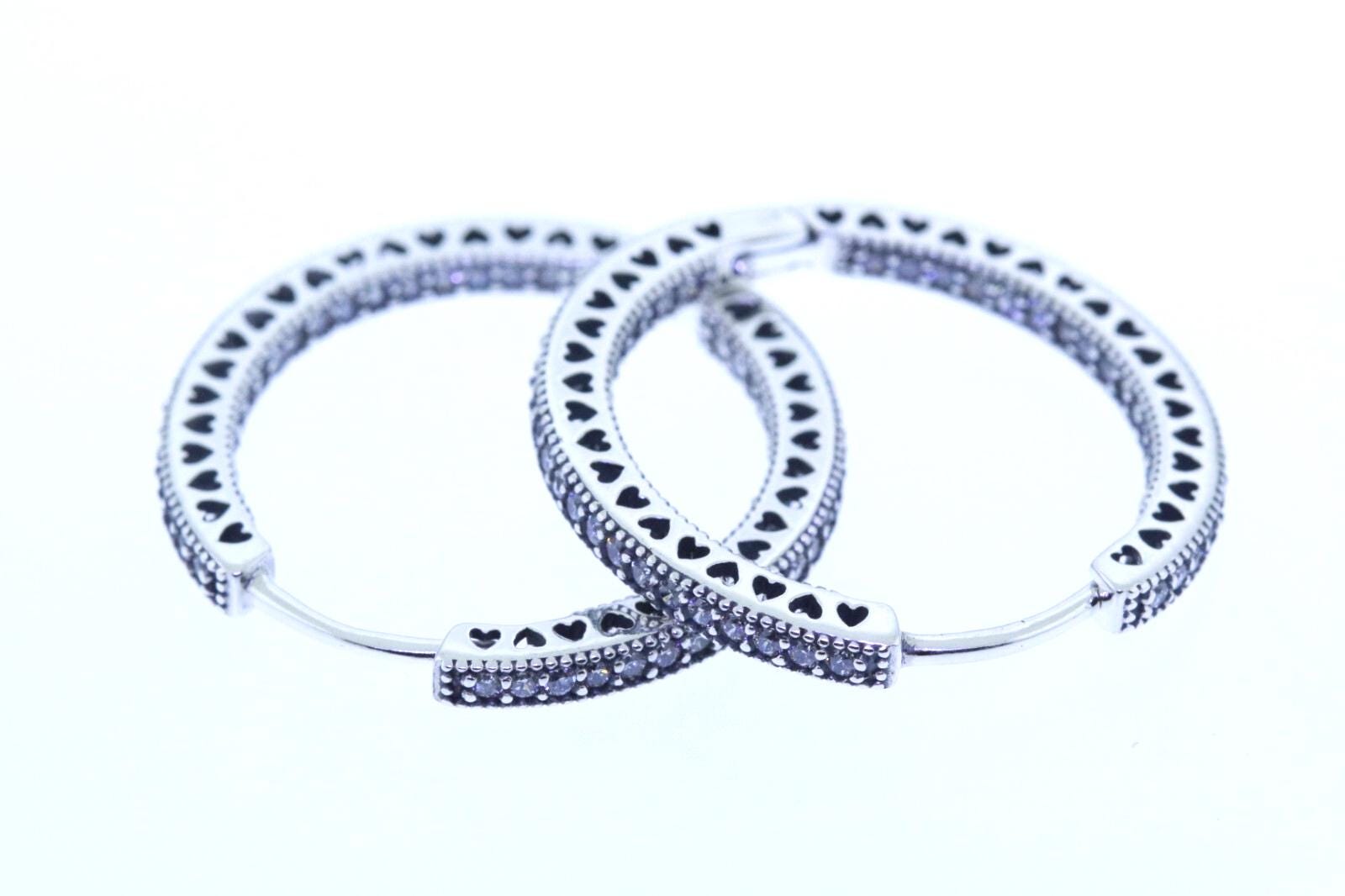 Pandora Sparkle and Hearts Hoop Earrings 296319CZ - Etsy