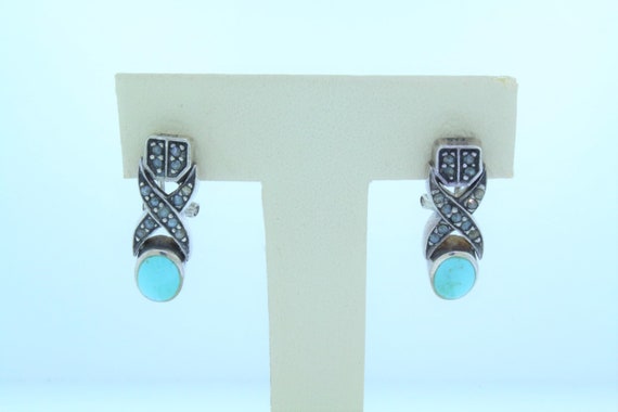 FAS Sterling Silver Turquoise & Marcasite Dangle … - image 1