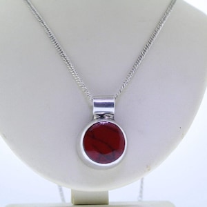 Vintage Made In Mexico 925 Sterling Silver Red Pendant Necklace