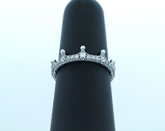 Pandora Sterling Silver Clear Sparkling Crown RIng