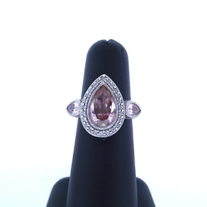Judith Ripka Sterling Silver Pink CZ Pear Shaped Ring