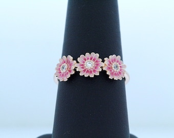 Pandora 14k Rose Gold Plate Pink Daisy Flower Trio Ring