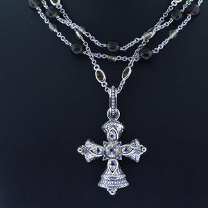 Colar com cruz intensificadora de topázio BARBARA BIXBY em prata esterlina 18K e 18 polegadas