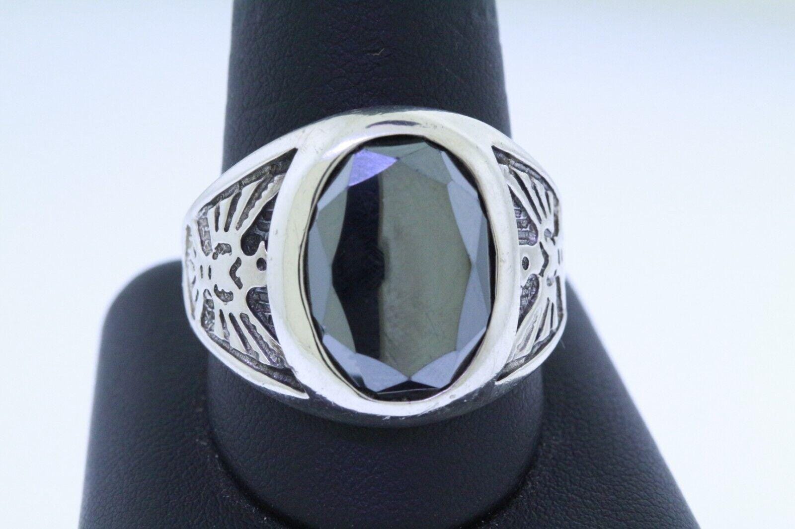Solid Sterling Silver Hematite Thunderbird Ring Wheeler