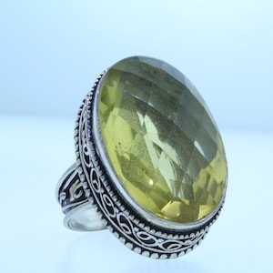 Sterling Silver Cocktail Ring with Large Citrine Stone
