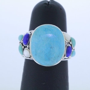 vintage Bague lapis turquoise et perle multi-pierres Sally C Treasures SZ 6