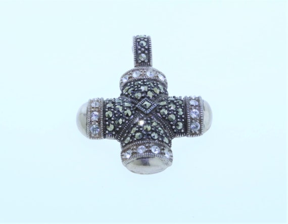 Sterling Silver, Marcasite & Cubic Zirconia Cross… - image 2