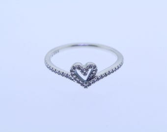 Pandora Sparkling Wishbone Heart Ring