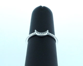 Pandora Sterling Silver Crescent Moon Beaded Ring