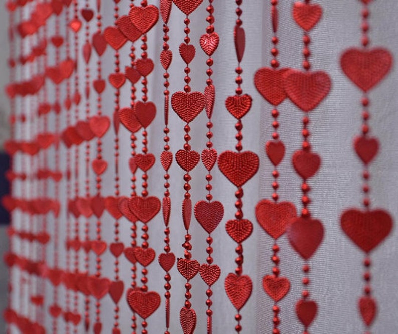 7FT Strings Bead Curtain Red Heart Fancy Sparkling Door Window Etsy