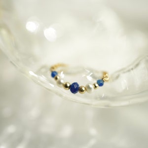 Blue kyanite pearl 14k gold filled dainty beaded soft ring