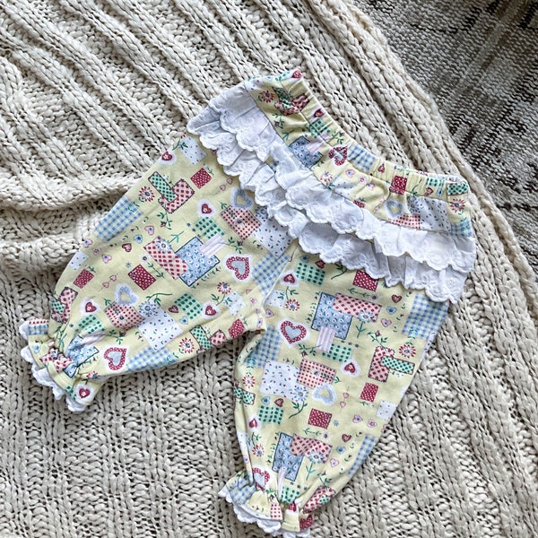 Vintage Y2K 2000s Baby Patchwork Grandma Sweatpants Ruffle Butt Spring First Easter Unbranded 6/9 Months