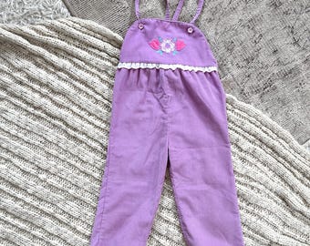 ヴィンテージ70年代チューリップ柄コーデュロイオーバーオール（Health-Tex製、サイズ4T）