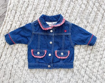 ヴィンテージ2000年代製 レッドギンガムデニムジャケット（Faded Glory Baby製、サイズ0～3ヶ月）