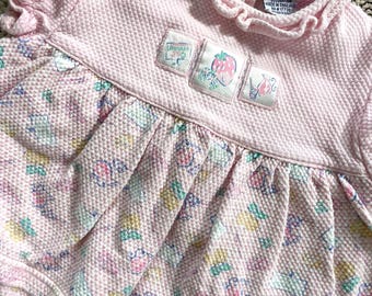 Vintage 1990s Baby Girl Light Pink Ruffle Onesie with Skirt Overlay Honors Baby 12 Months