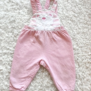 Mono vintage de tela con diseño de gato rosa para niña de los años 80 de Carter's, 12 meses